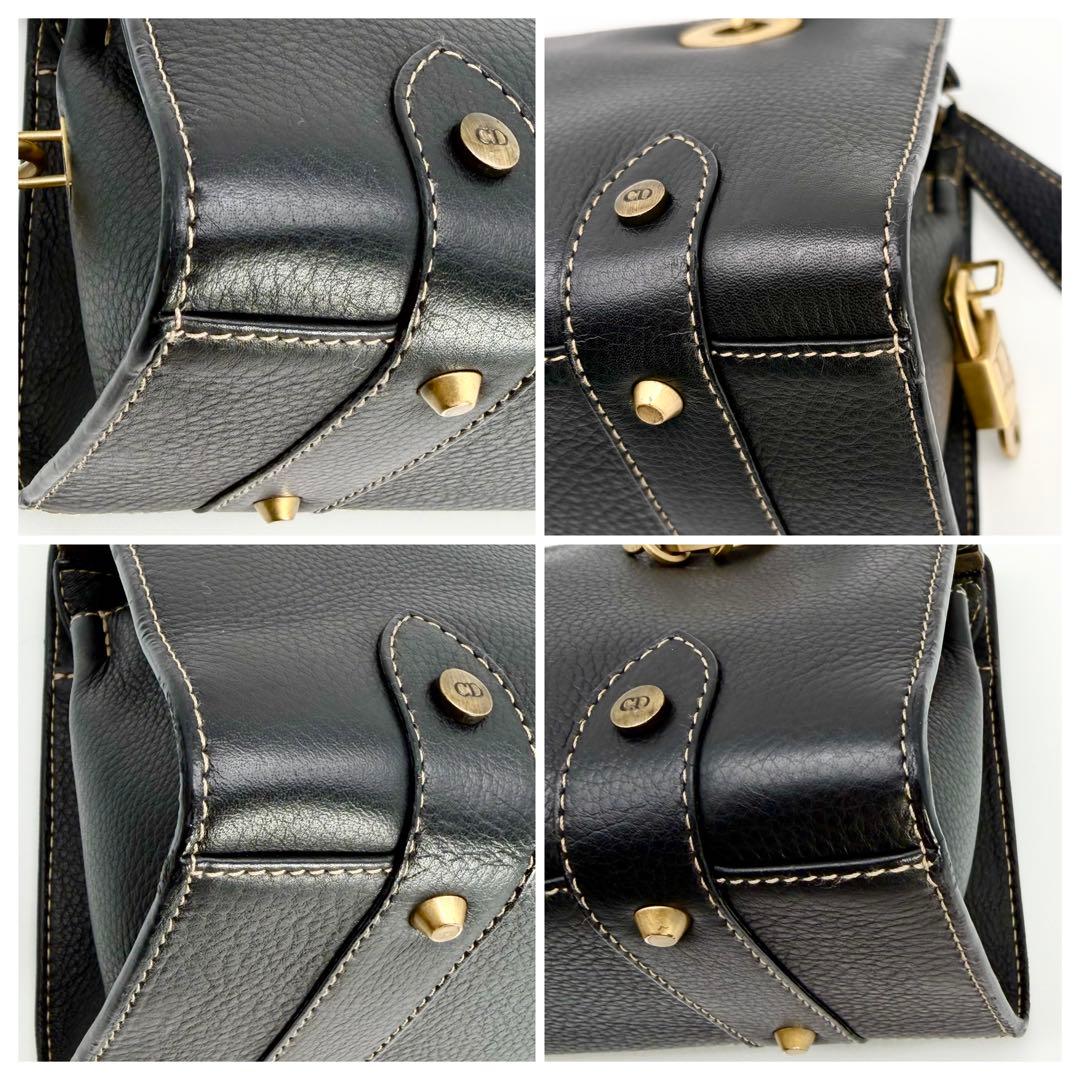 【美品】クリスチャンディオール レザーハンドバッグ 横長 鍵付き ブラック