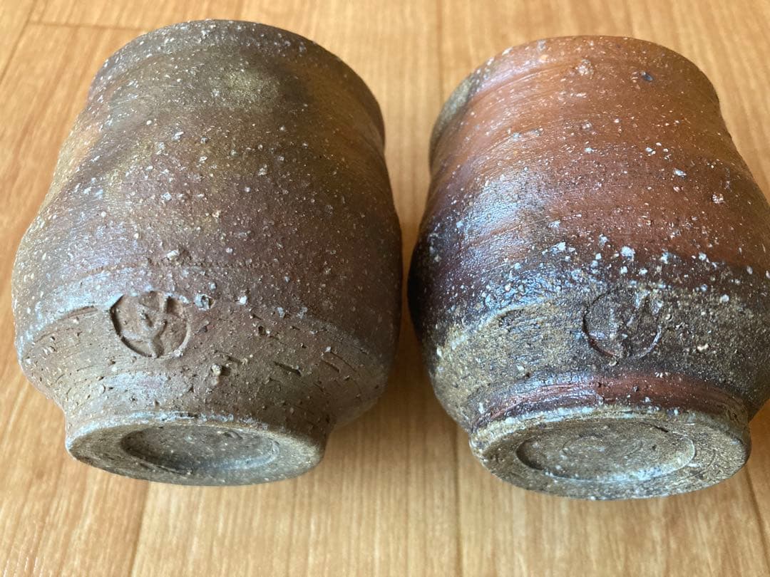 【お値下げしました】陶芸家　備前　荻野雅也　湯呑み 2個セット 木箱付き