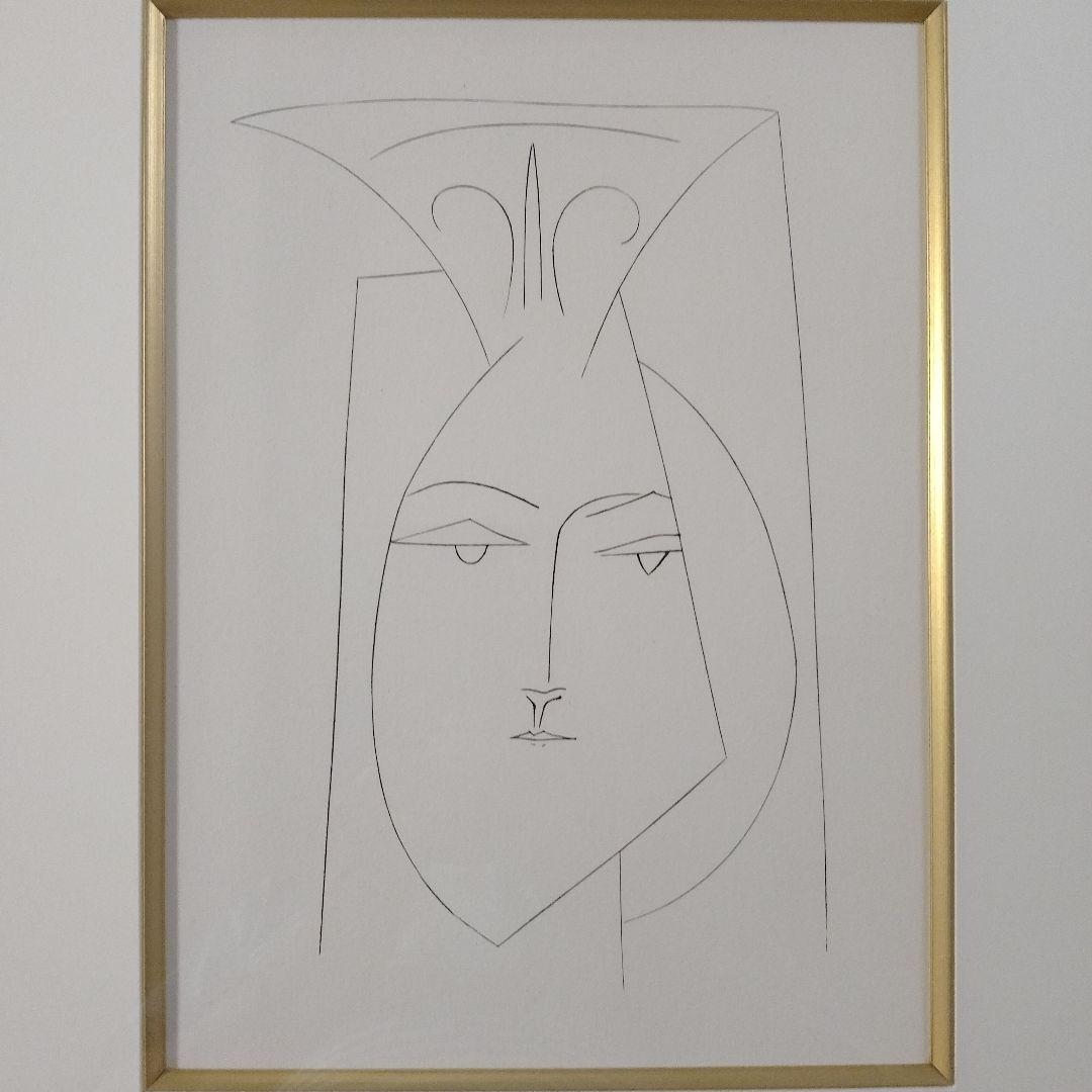 \"未使用\"パブロ・ピカソ銅版画『マンティラをつけた女性の頭部』共箱1949年制作