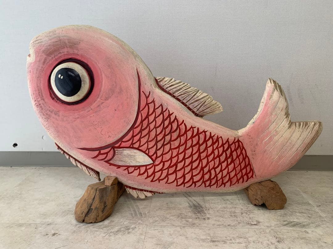 木彫り、縁起の良い鯉、置物、飾り