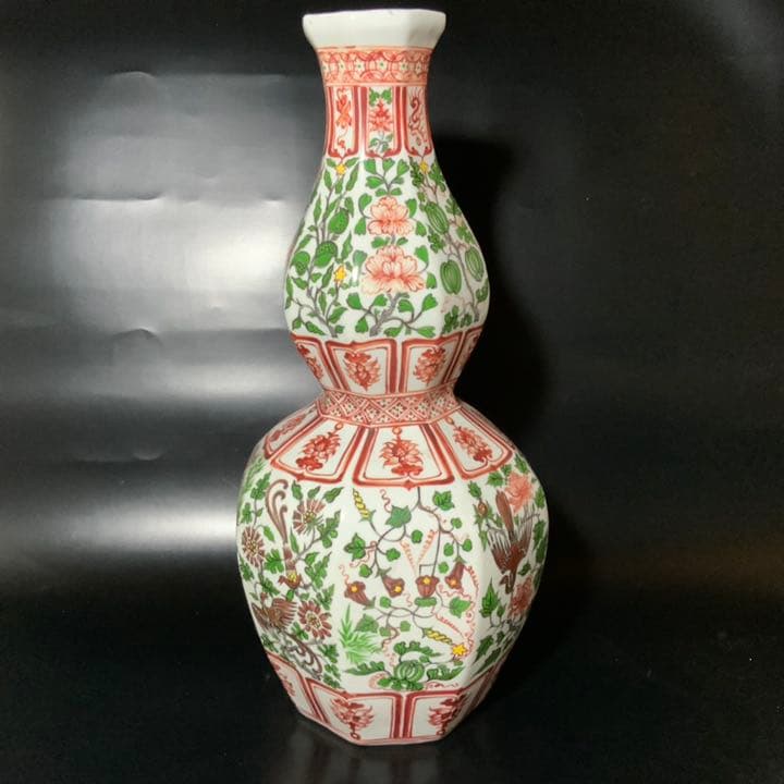 赤絵八角瓢箪型花瓶・古玩万暦赤絵瓶・時代花器・煎茶道具・中国骨董