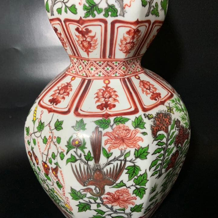 赤絵八角瓢箪型花瓶・古玩万暦赤絵瓶・時代花器・煎茶道具・中国骨董