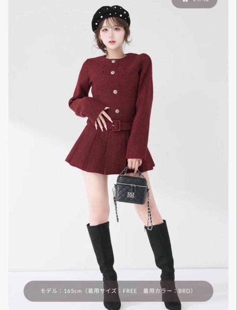 ダーリッチ DarichボックスプリーツツイードミニワンピースFL