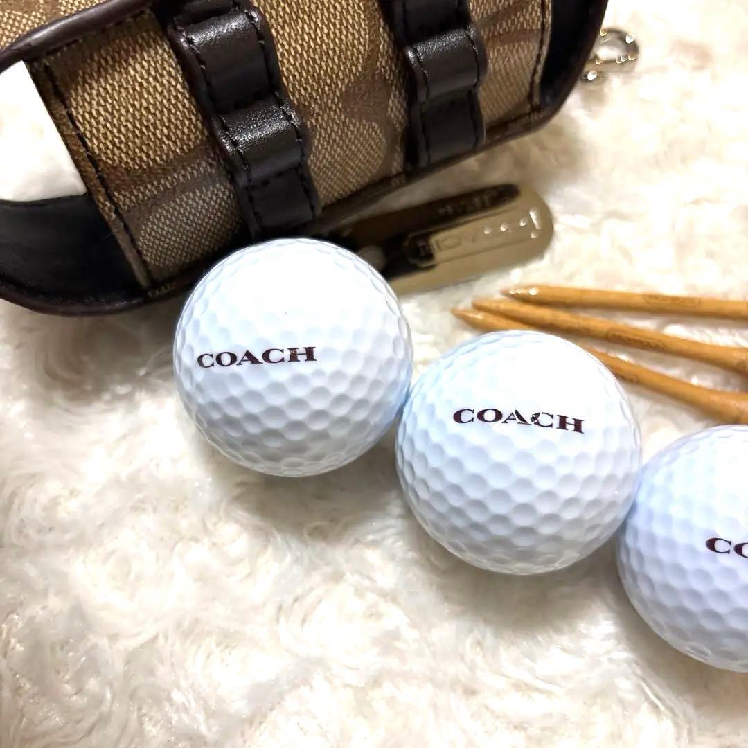 【COACH】コーチ レザー ゴルフティーセットカーキ×ブラウンゴルフボール付