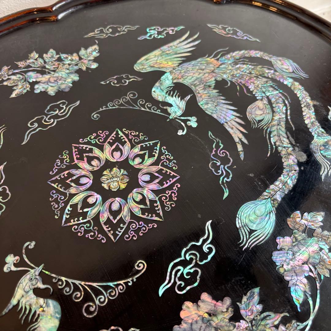 希少　韓国伝統工芸　螺鈿細工　貝殻　ローテーブル　座卓　折り畳み　鳳凰　F40