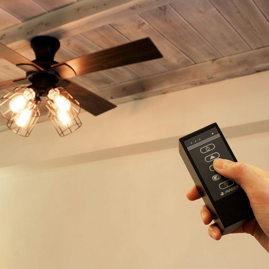 美品 JAVALO ELF シーリングファン ライト 4灯 リモコン付き LED