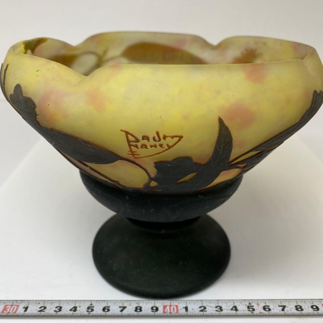 19世紀　ドームナンシー　異色ガラス溶込酸化腐食彫花瓶　東さ7-0130☆2F