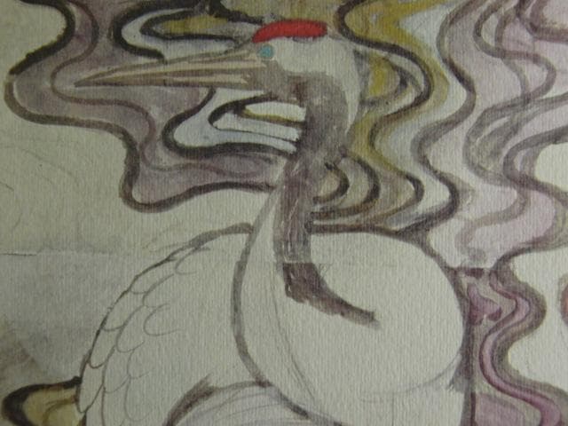 橋本明治、【鶴】、希少な画集画、新品高級額・額装付、状態良好
