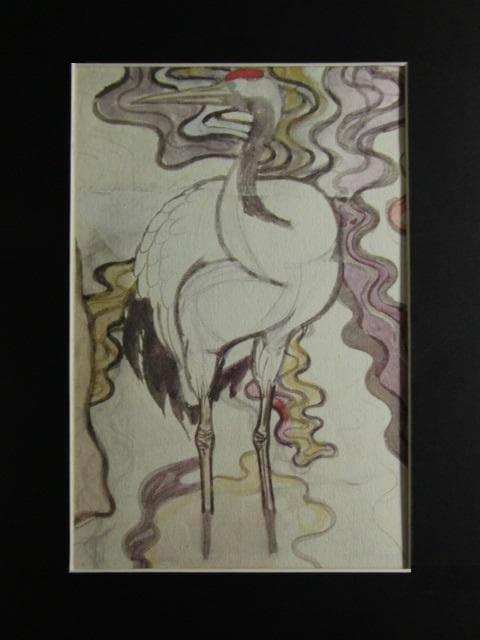 橋本明治、【鶴】、希少な画集画、新品高級額・額装付、状態良好