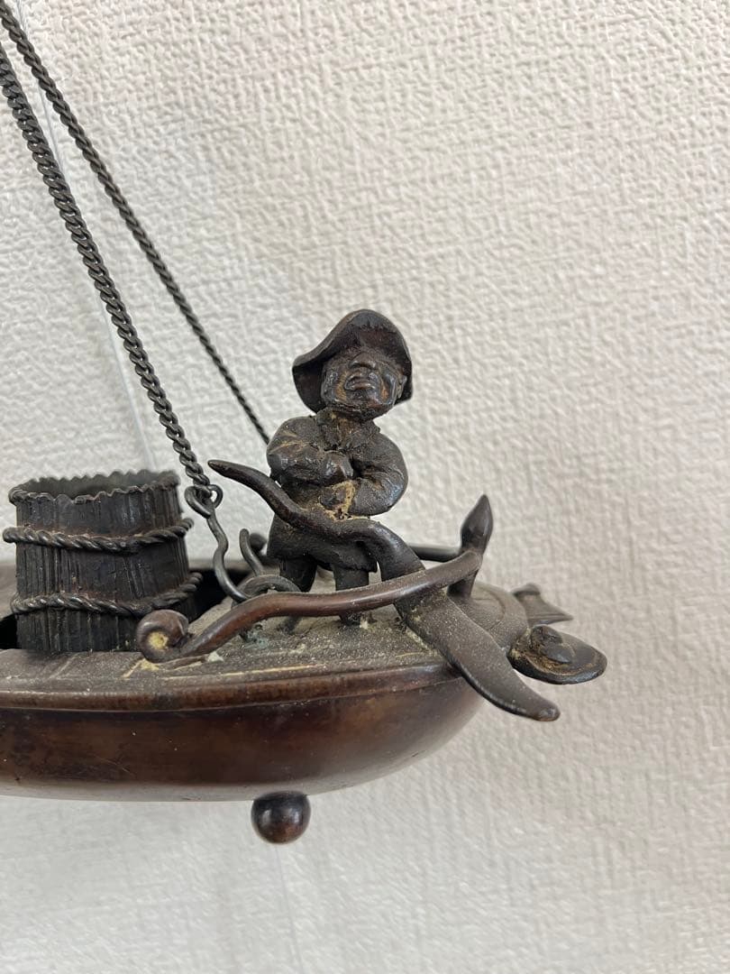 極上 古銅製舟形吊香炉　重さ:975g