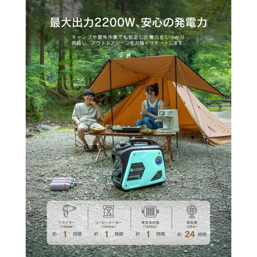 ガス・ガソリン両用発電機★インバーター発電機静音式 カセットボンベ発電機