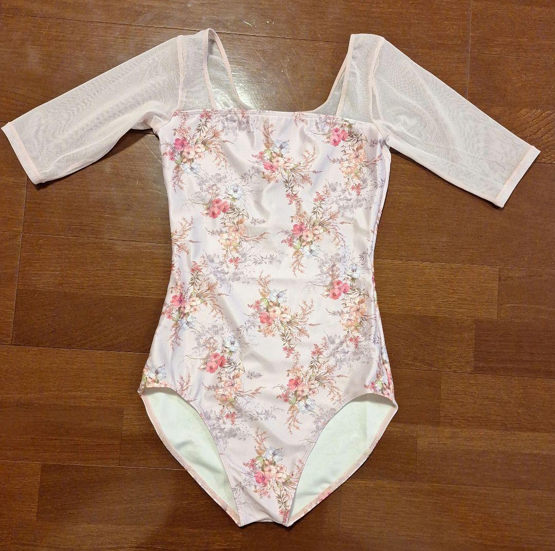 新品未使用　シルフィーヌ　花柄 五分袖レオタード 40　Lサイズ　日本製