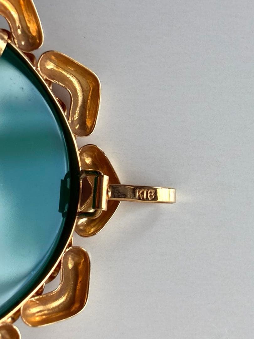 K18グリーンメノウ　カメオブローチペンダント