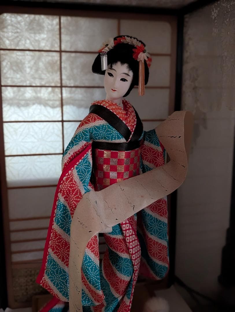 和人形 2体セット｜衣装着 日本舞踊・武家姿｜ガラスケース入り 昭和レトロ