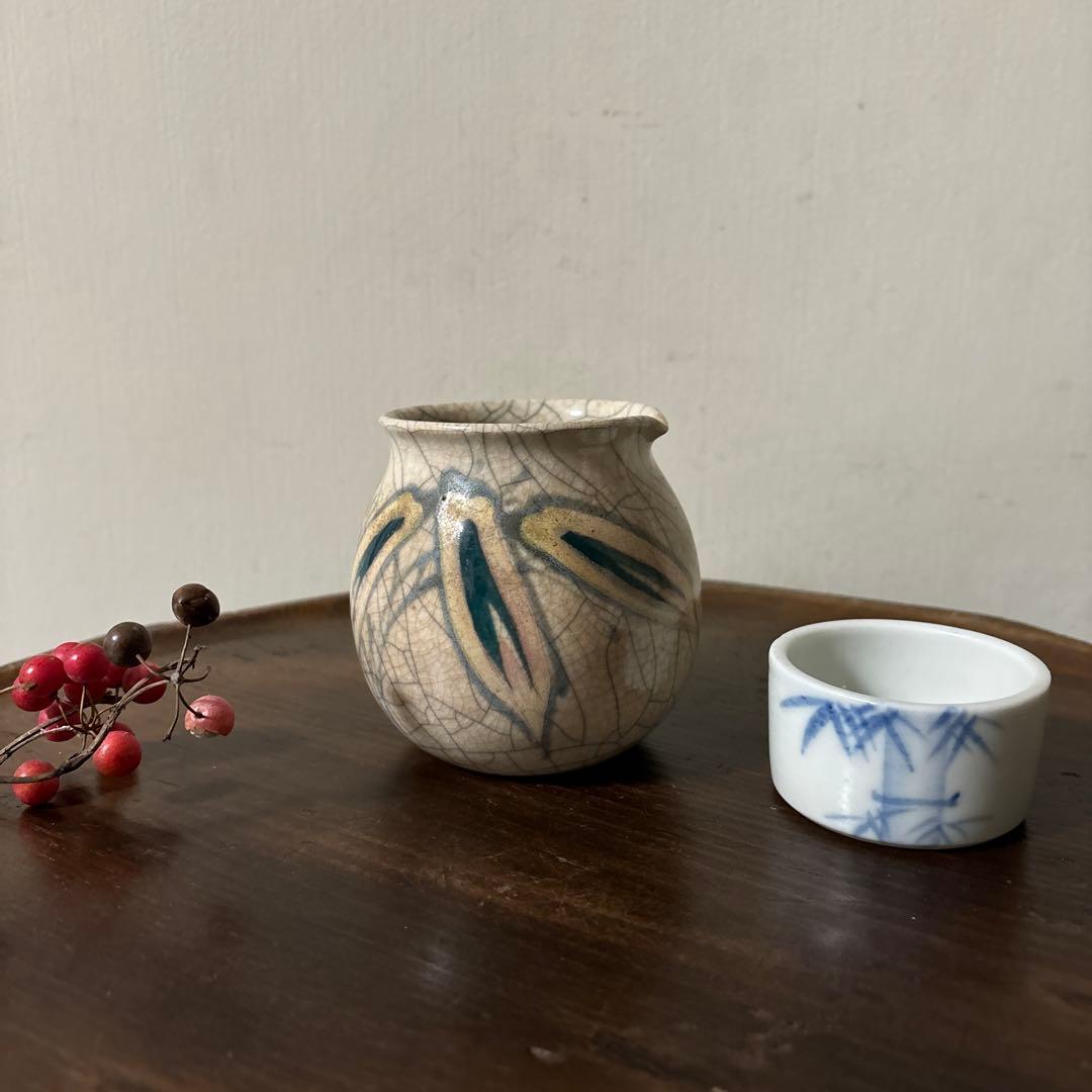 古い笹絵哥釉の器　花入れ　アンティーク　骨董　古道具　唐物　中国古玩　検:李朝
