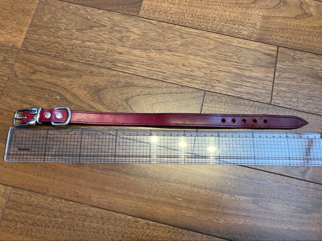 本革　首輪・リードセット　赤