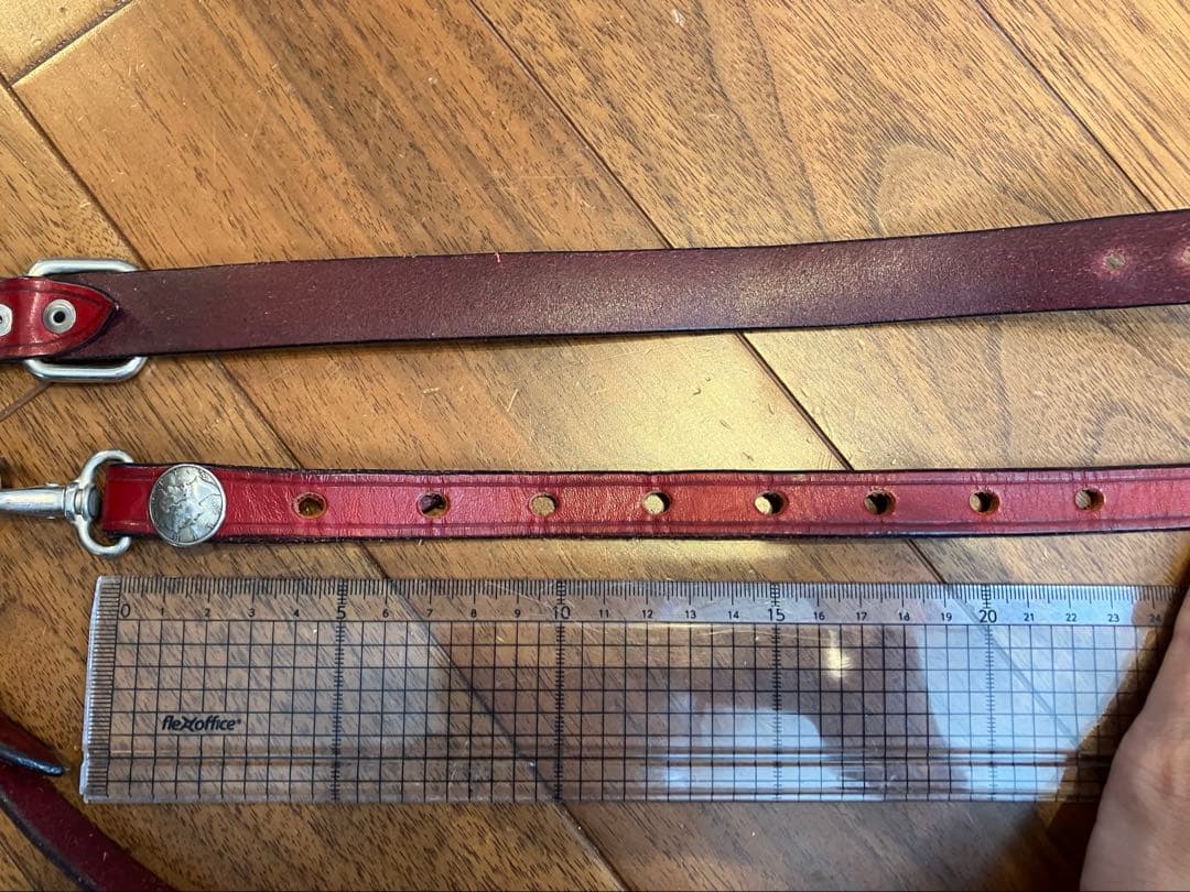 本革　首輪・リードセット　赤