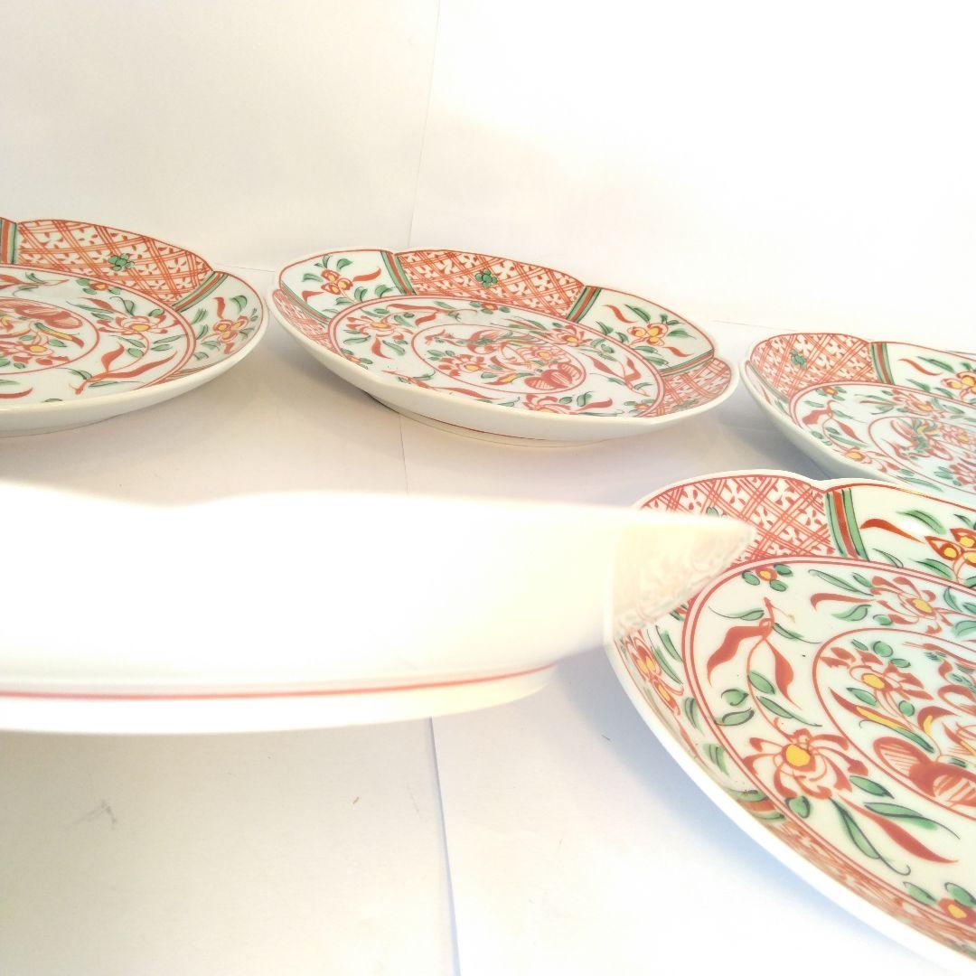 平安橘吉　赤絵和皿　5枚セット　鳳凰絵柄