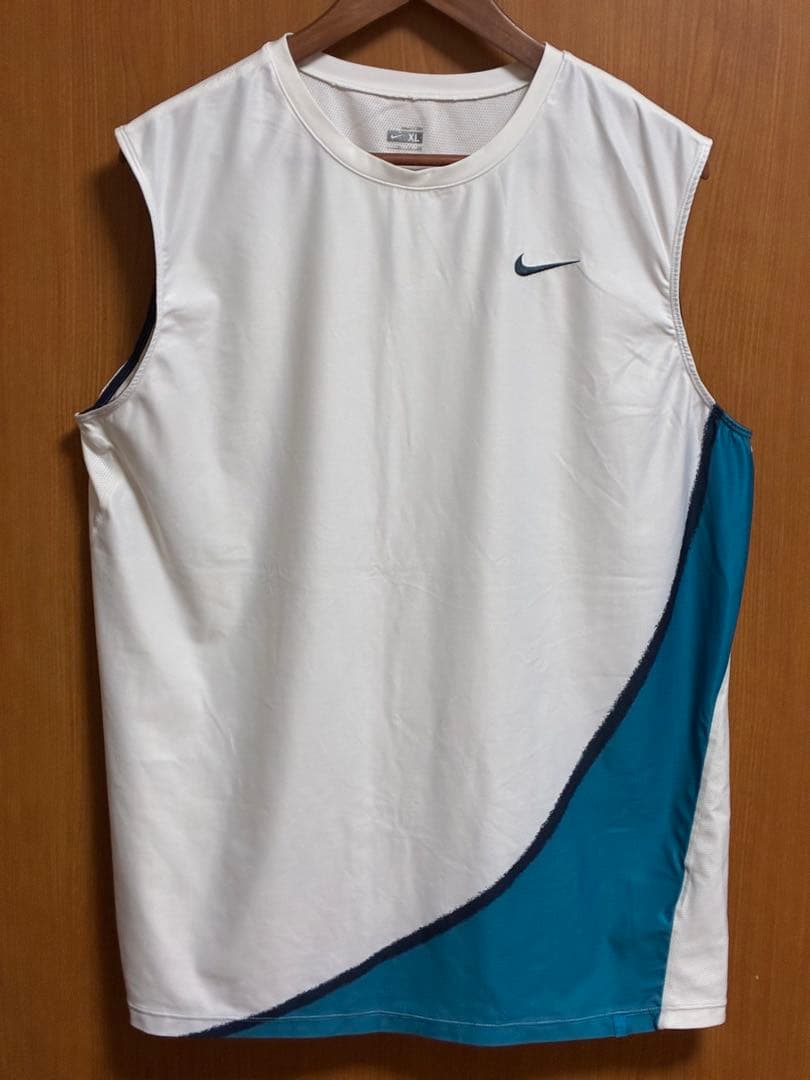 NIKE テニス メンズ タンクトップ XL Dri-FIT ホワイトxブルー