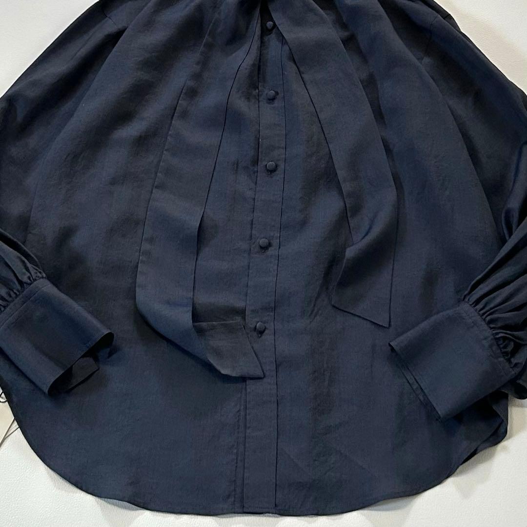 未使用品✨ロペ シルク混ハイネック ボウタイブラウス 2way NALYA 紺