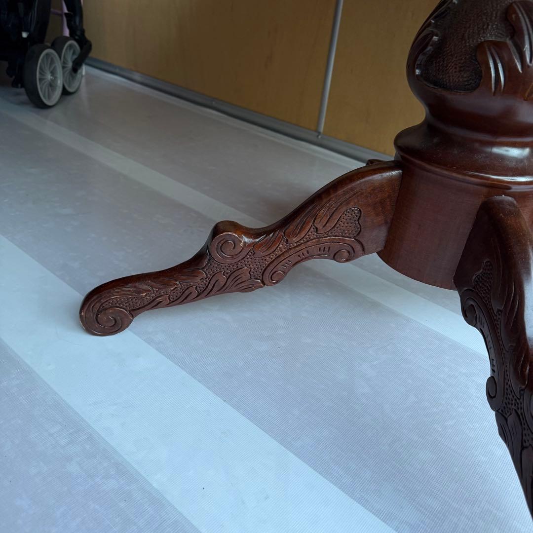 イタリア製 アンティーク調 象嵌 猫脚 丸型 ダイニングテーブル ラウンド 木