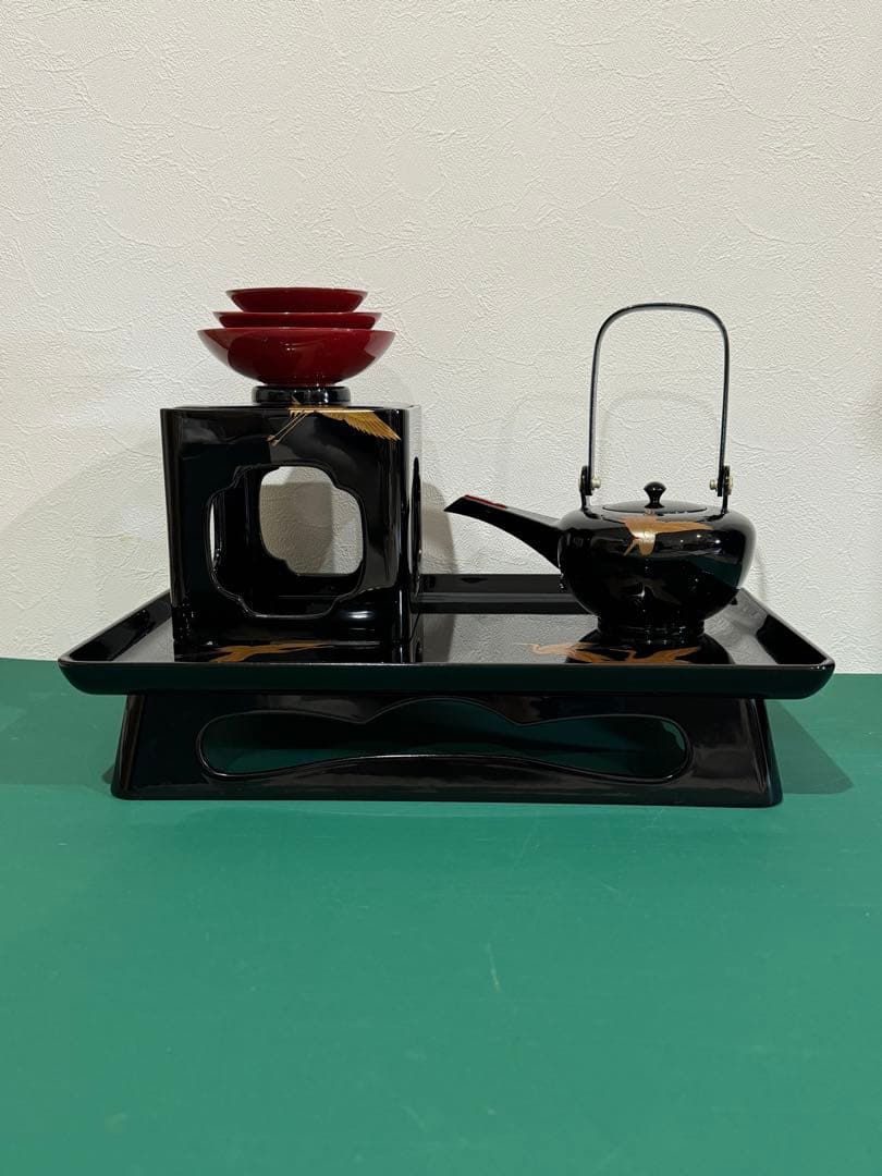 能登輪島塗　屠蘇揃い　鶴　蒔絵　美品