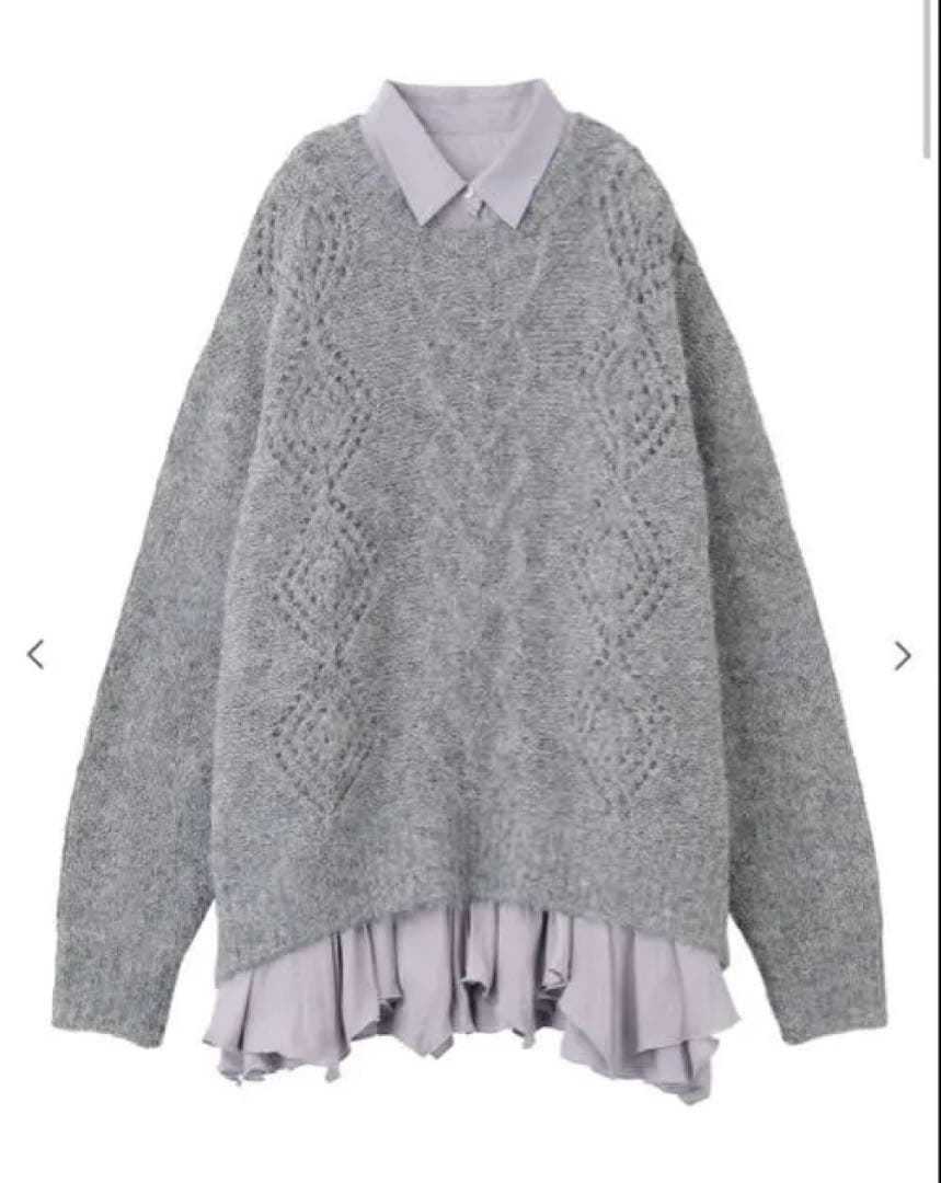 【チ】COCO DEAL ケーブルニット×ペプラムシャツ ミニワンピース