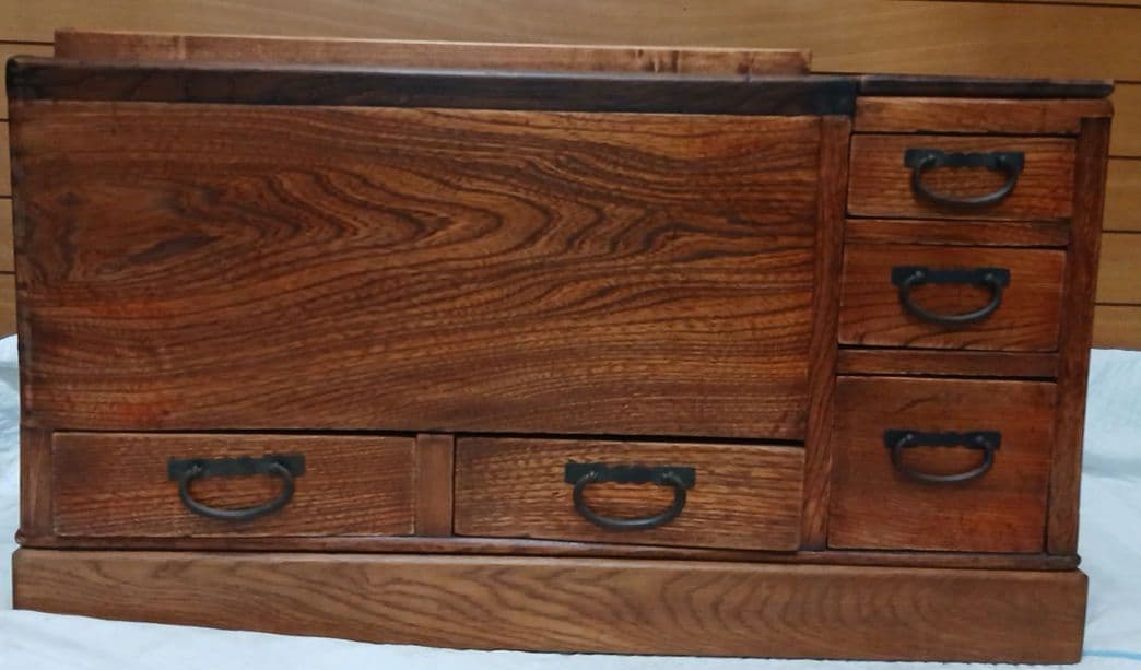 や*す様 レトロ　年代物　木製火鉢 引き出し付き 銅製内装