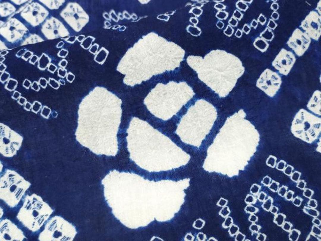 浴衣　有松絞り　綿　草花　有松鳴海絞り　蜘蛛絞り　青　紺　ワントーン