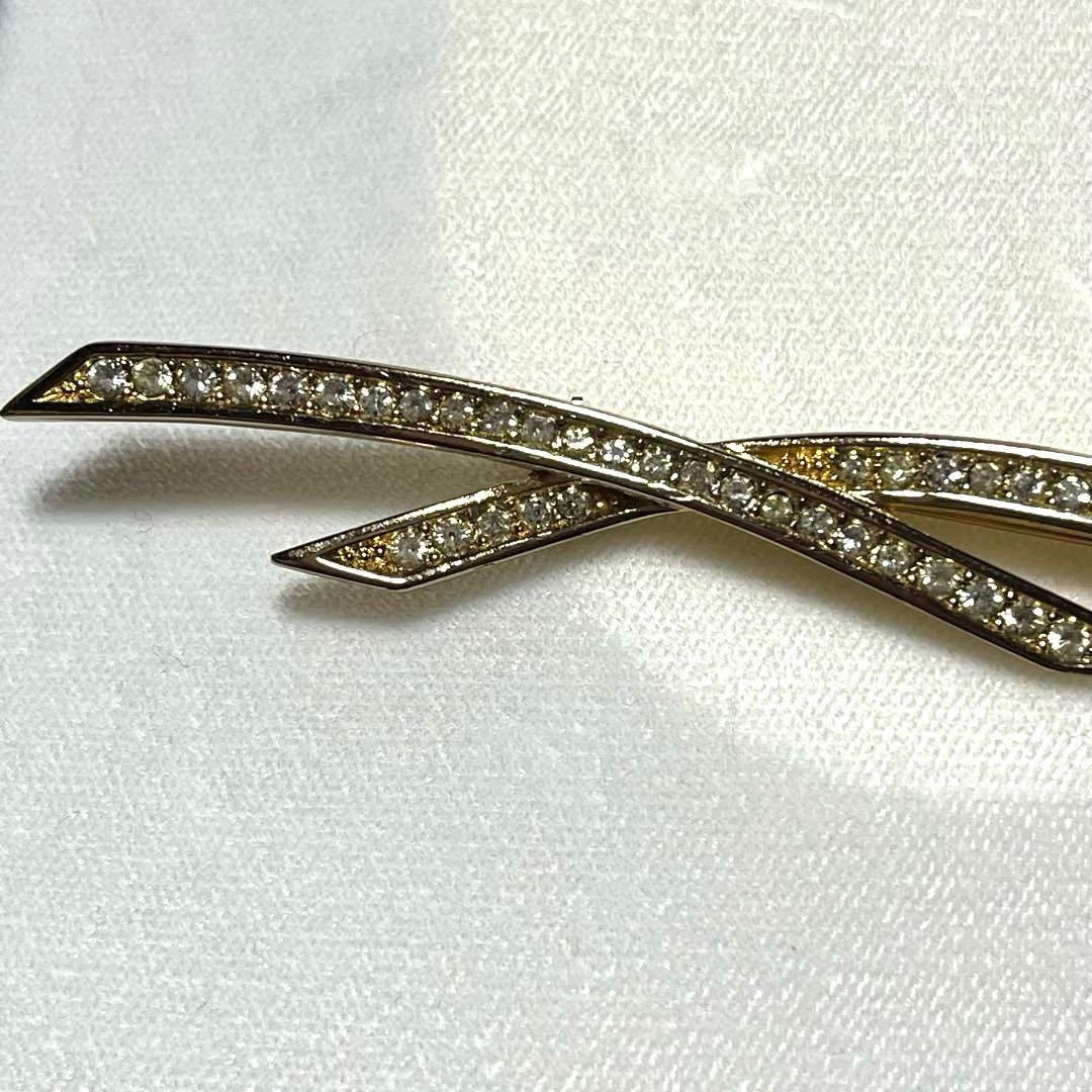 レア　クリスチャンディオール　ブローチ　大ぶり　ゴールドカラー　ラインストーン