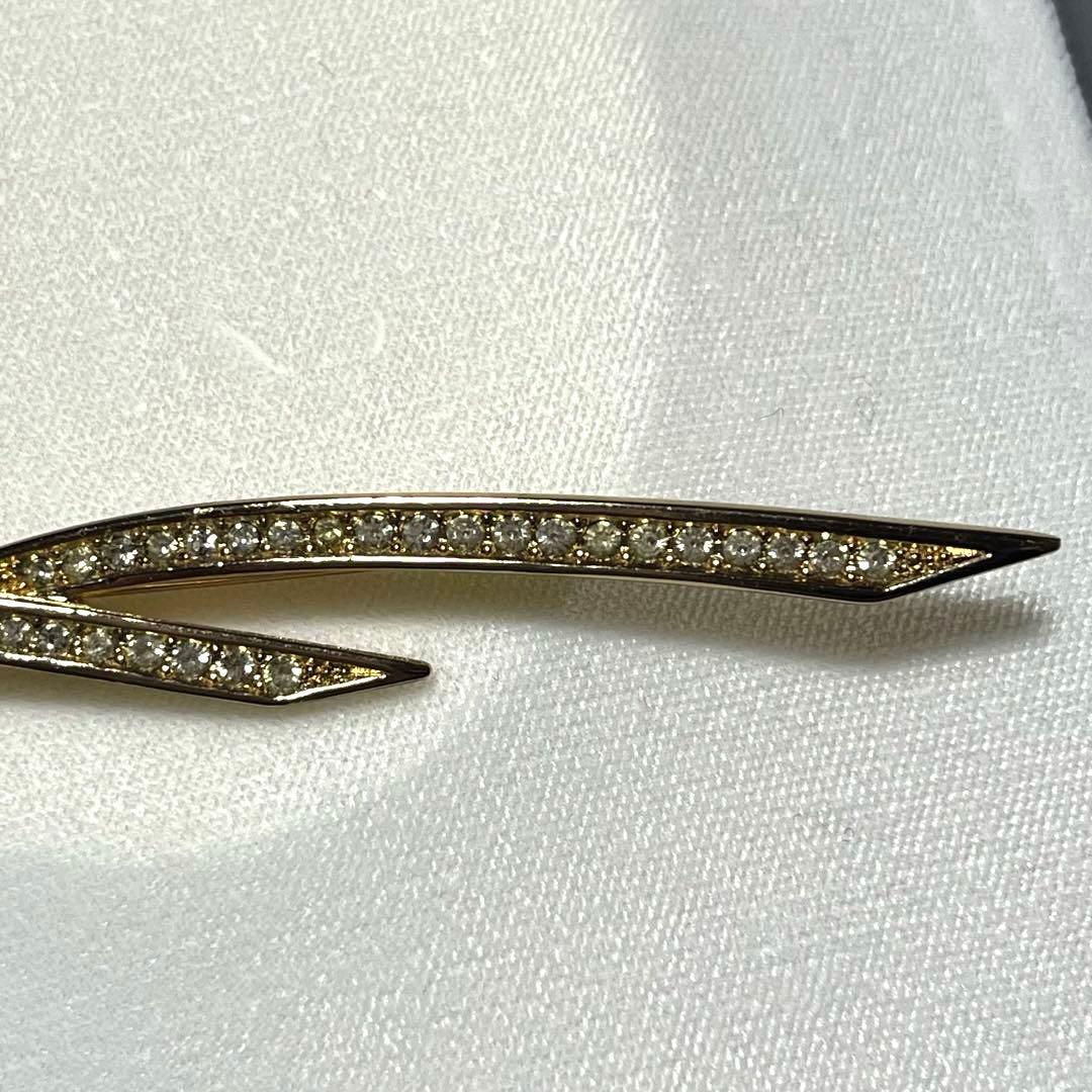 レア　クリスチャンディオール　ブローチ　大ぶり　ゴールドカラー　ラインストーン