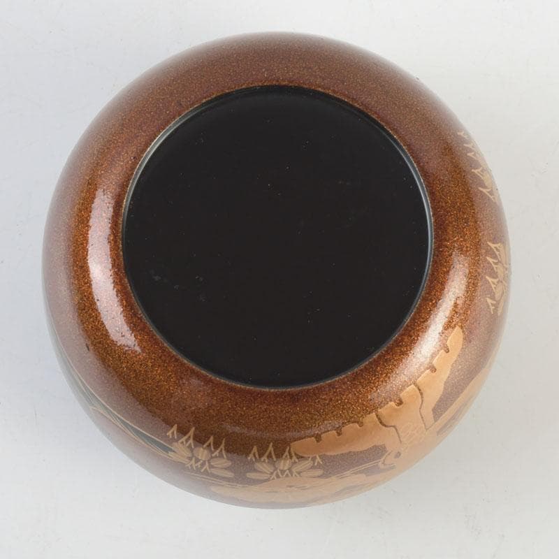 茶道具　漆塗　瑞雲造　老松蒔絵　平棗　共布共箱　V　9495