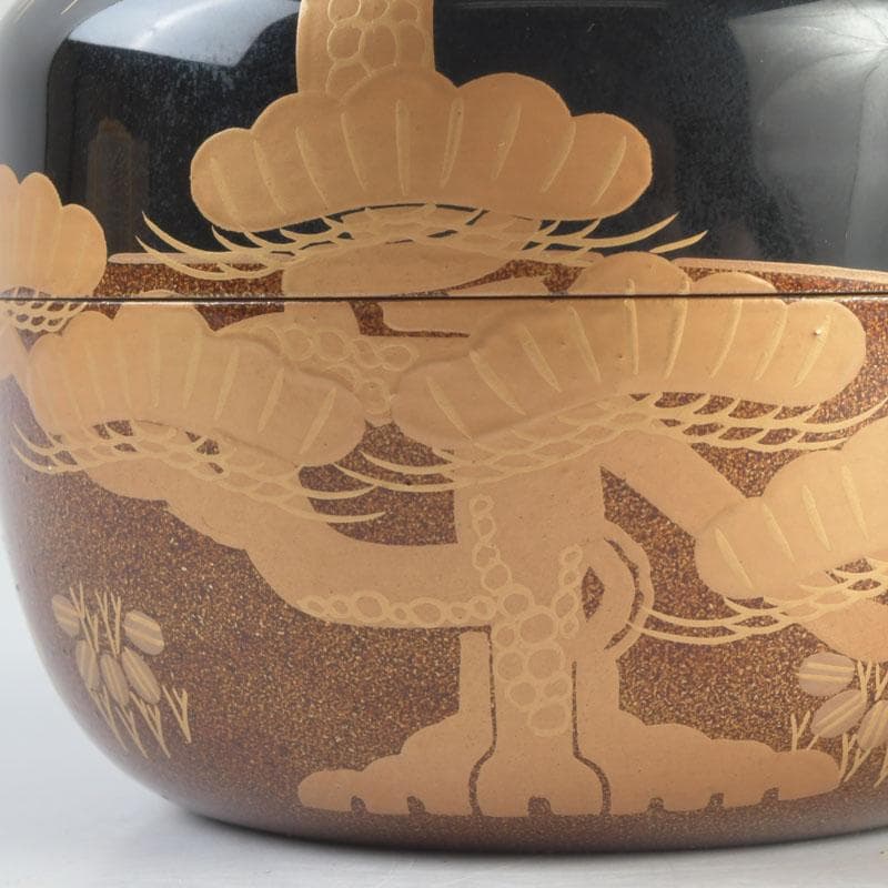 茶道具　漆塗　瑞雲造　老松蒔絵　平棗　共布共箱　V　9495