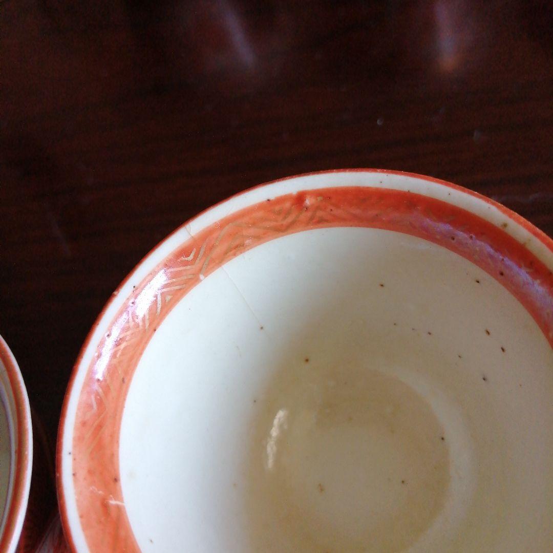 九谷焼　赤絵金襴手煎茶碗　5客　6.2cm　明治～大正期