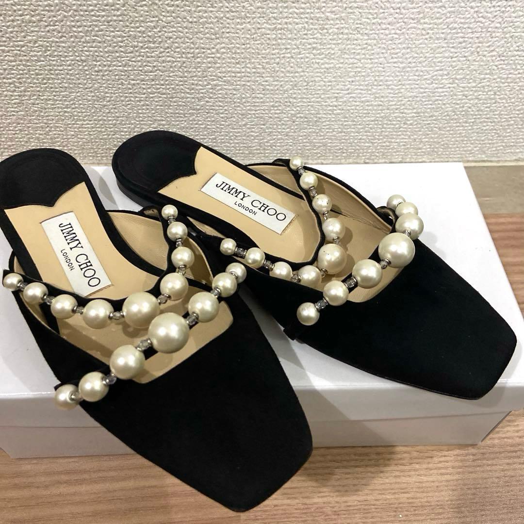美品 JIMMY CHOO パール装飾ミュール ブラック23cm