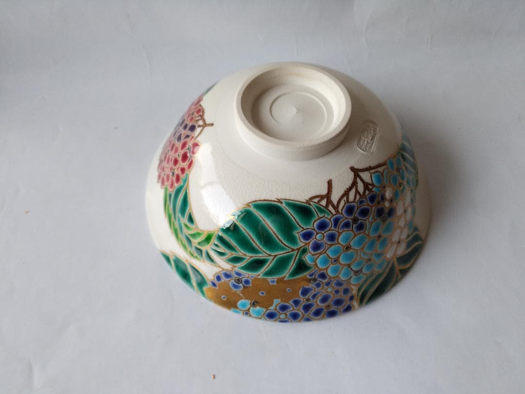 御室窯 仁清 紫陽花 平茶碗 共箱 共布 茶道具 茶器 抹茶碗 新品 未使用品