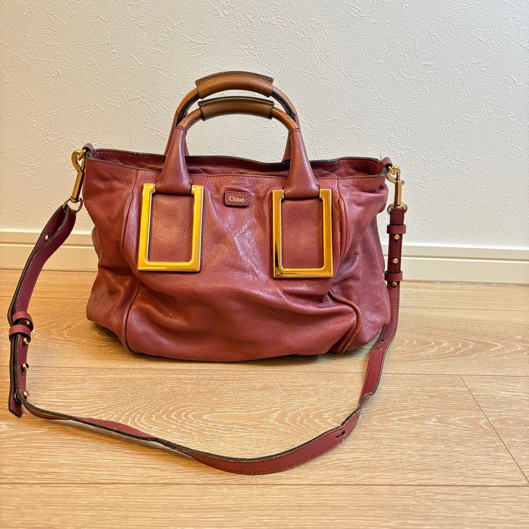 Chloe エテル ハンドバッグ レザー 赤 ボルドー ショルダー 容量大きめ