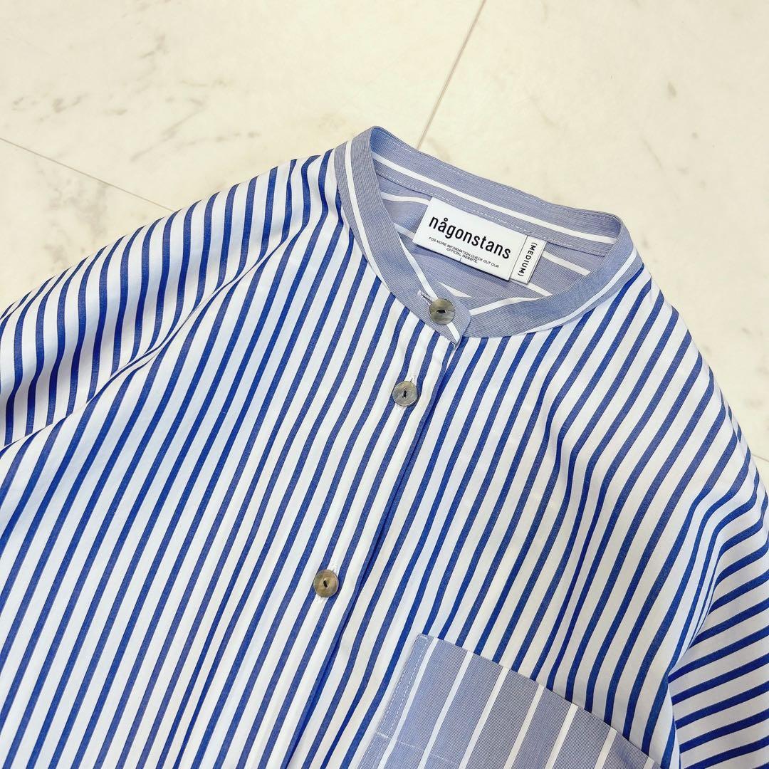 nagonstans ブルーストライプ シャツ バンドカラー M 23ss