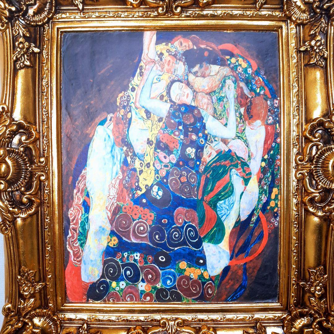 グスタフクリムト作画　TheMaiden　良質キャンバス　豪華　金箔額絵