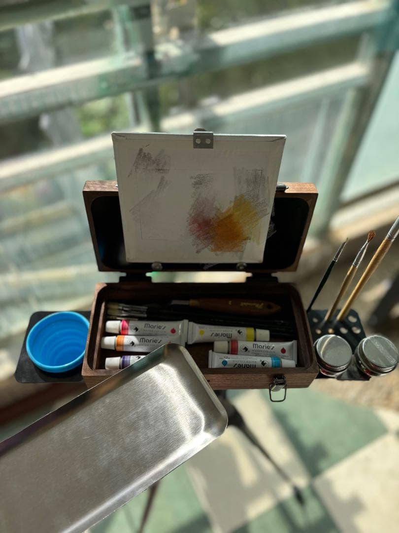 木製油絵画用ケース　職人手製　三脚付き