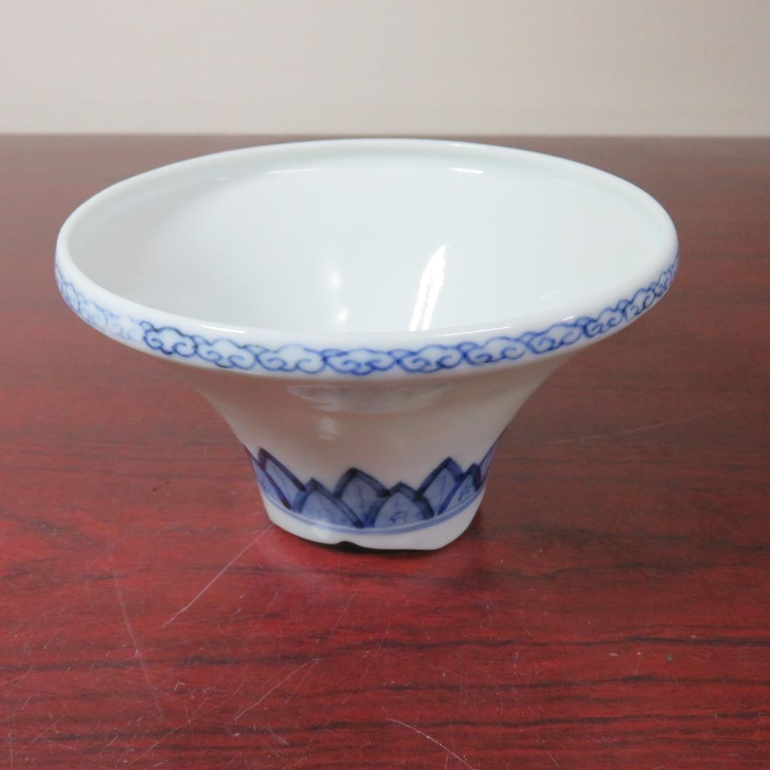 向付 5客 朝顔型 染付 明治 銘 竜 龍 ドラゴン 美品