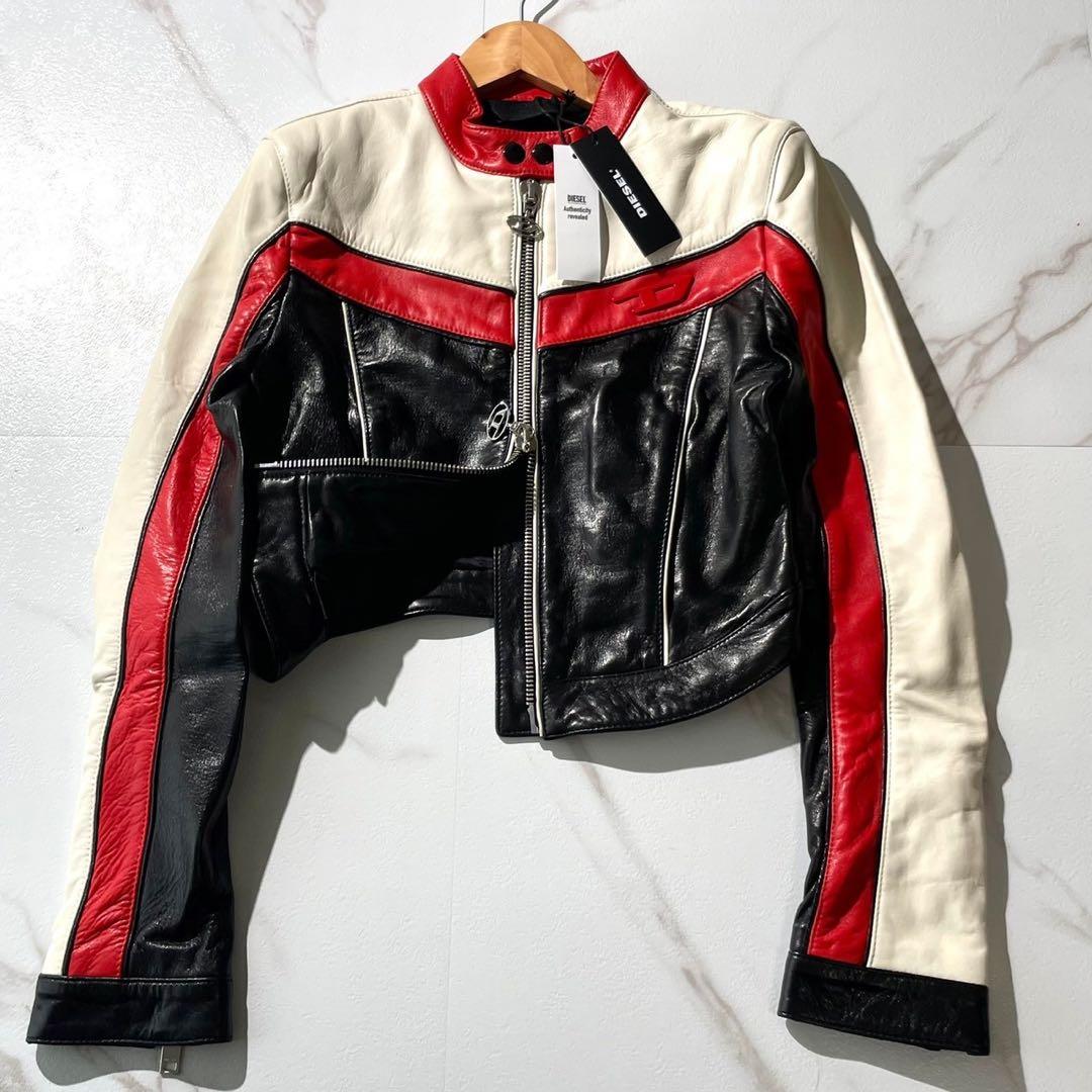 未使用　定価22万　ディーゼル Dロゴ　ライダース　レザージャケット レッド