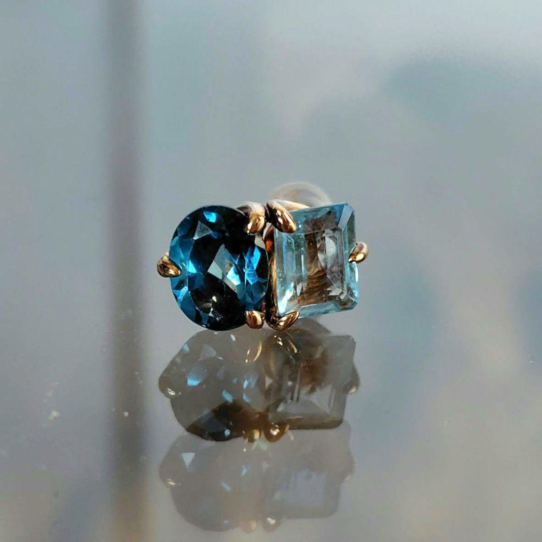 ヒマリ ミューズ 2 ストーン シングル プチ ピアス ブルー