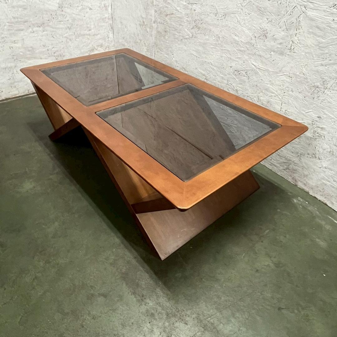 【マルニ】 センターテーブル ローテーブル 木製 ガラス天板 A0874