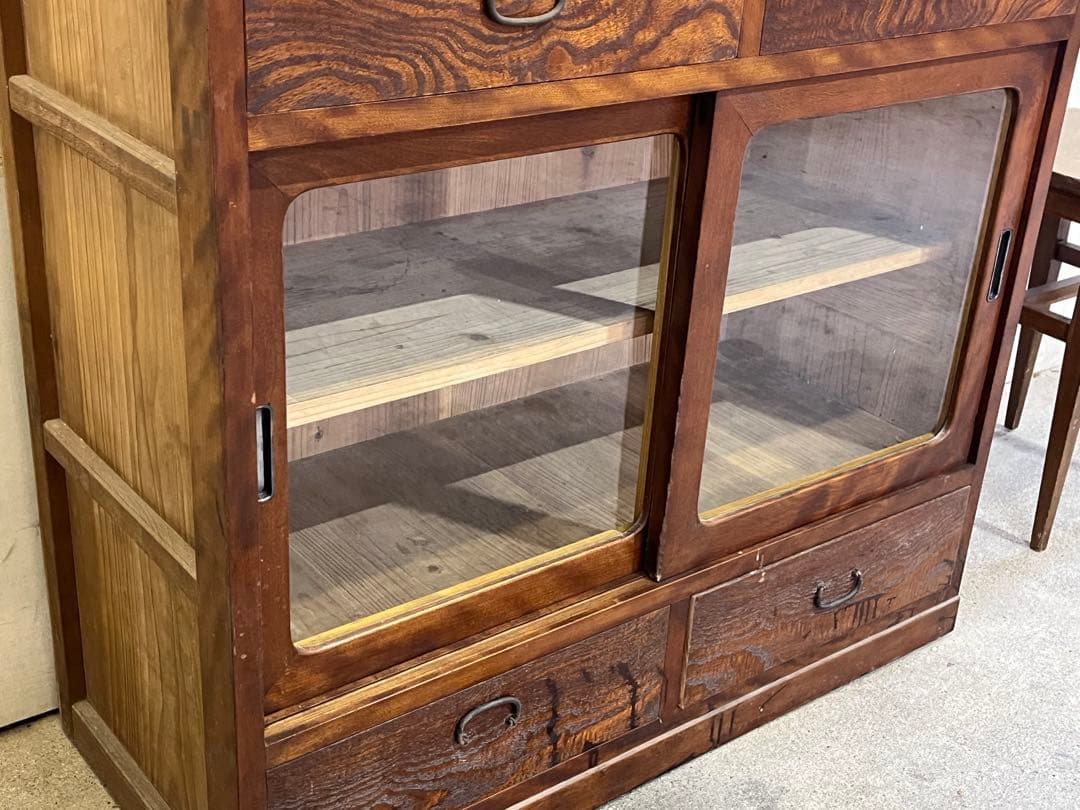 M*n様 アンティーク木製水屋箪笥 ガラス戸棚 飾り棚 レトロ食器棚