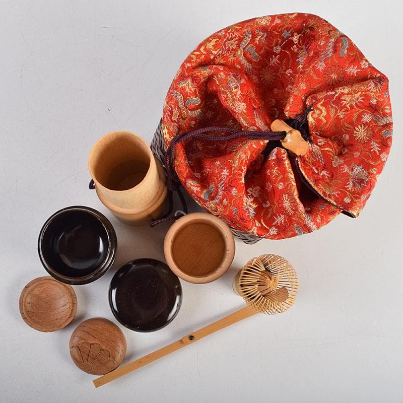 茶道具　御所篭　茶籠　黒楽茶碗　棗など　八点　一式　仕覆付　M　R9459