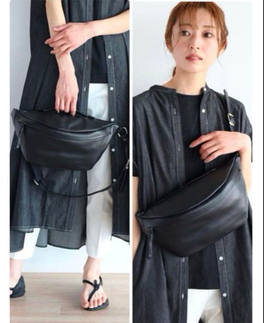 【匿名配送】nouer ヌエール 黒 牛革 ボディバッグ 2way シボ革 人気