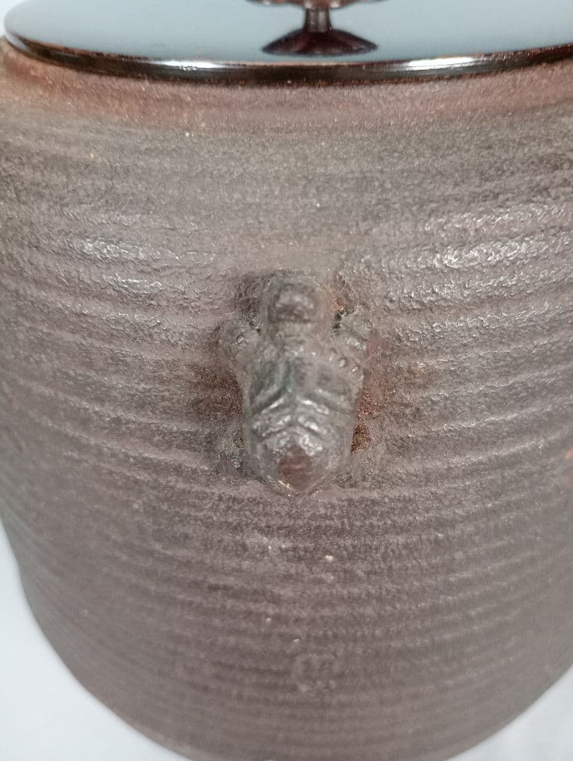 【茶道具】亀甲耳千筋筒釜　金森紹栄造　茶釜　釜370