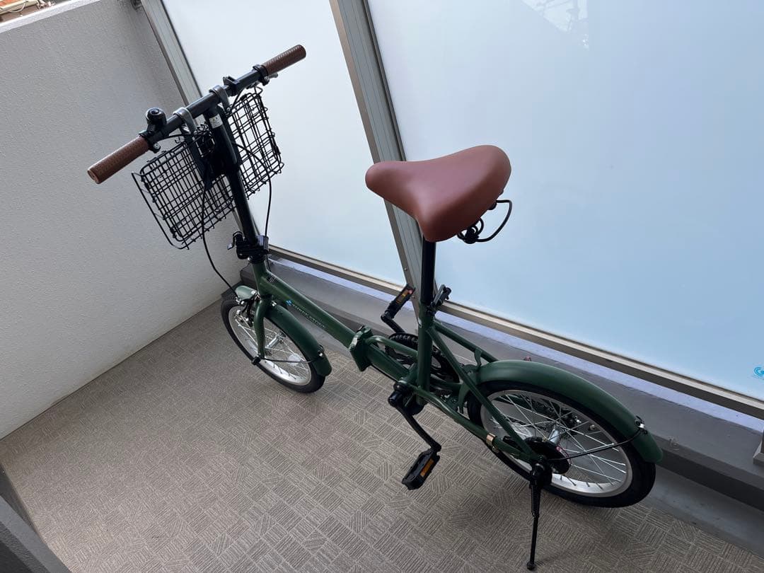 アイジュAIJUグリーンEB16折りたたみ自転車 グリーン バスケット付き