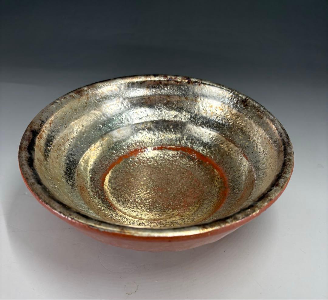 【茶道具】松楽造　赤楽金銀嶋台茶碗（共箱）★送料込★